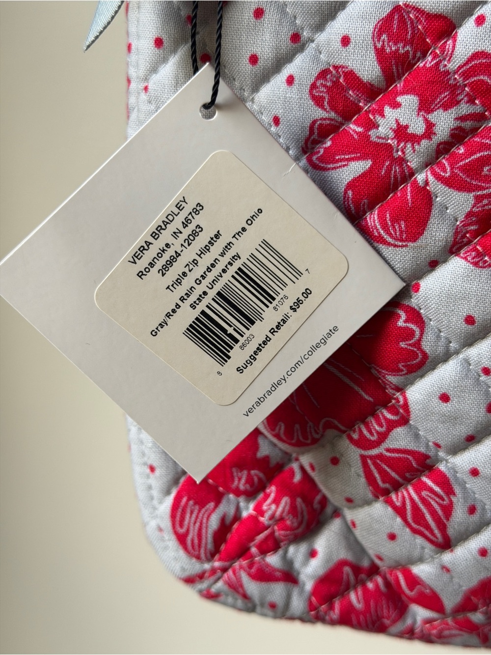 Vera Bradley Red and Gray Floral Quilted Ohio State Crossbody NWT - Picture 8 of 8